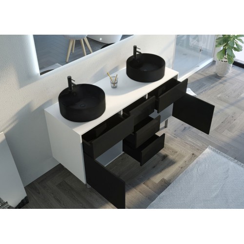 Superbe Meuble double vasque VENEZIA Blanc mat et Noir mat