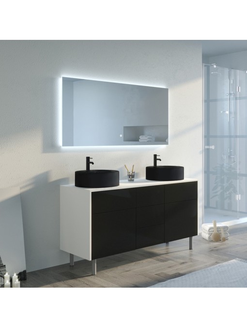 Superbe Meuble double vasque VENEZIA Blanc mat et Noir mat