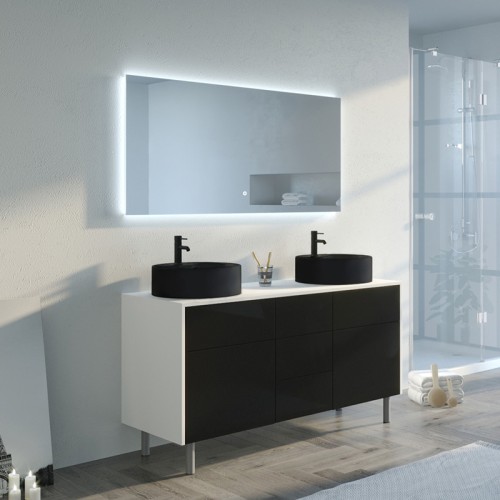 Superbe Meuble double vasque VENEZIA Blanc mat et Noir mat