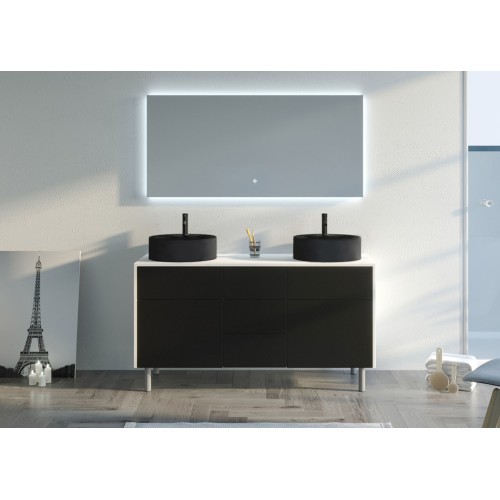 Superbe Meuble double vasque VENEZIA Blanc mat et Noir mat