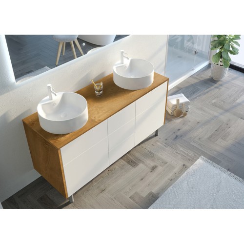 Meuble double vasque VENEZIA Bois Naturel et Blanc mat