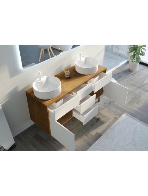 Rangements et ouvertures Meuble VENEZIA Bois Naturel et Blanc mat