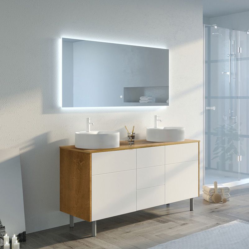 Meuble double vasque VENEZIA Bois Naturel et Blanc mat