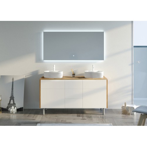 Meuble double vasque VENEZIA Bois Naturel et Blanc mat