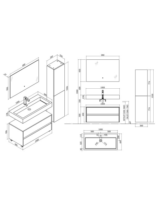 Dimensions Meuble de salle de bain VISENZA 1000 SV-B