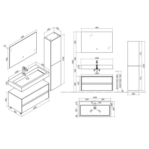 Meuble de salle de bain simple vasque VISENZA 1000 SV