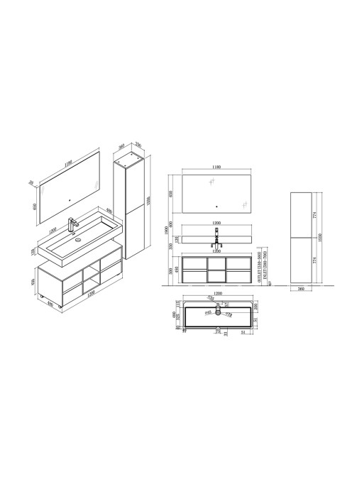 Dimensions Meuble de salle de bain VISENZA 1200 Noir