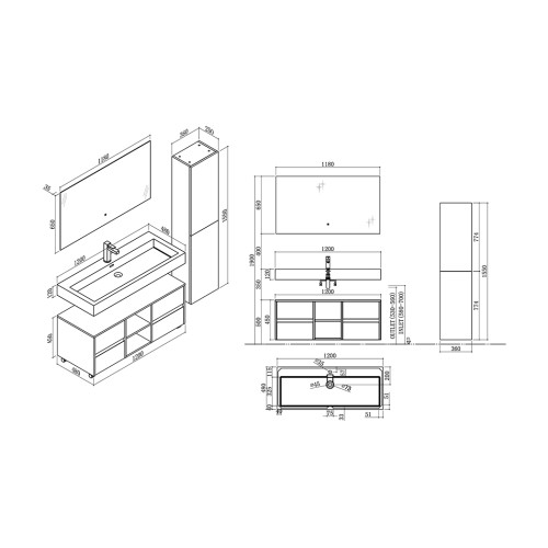 Ensemble de meuble de salle de bain VISENZA 1200 Noir