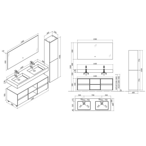 Meuble de salle de bain VISENZA 1400 Noir
