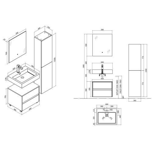 Bel ensemble de Meuble de salle de bain VISENZA 600 Noir