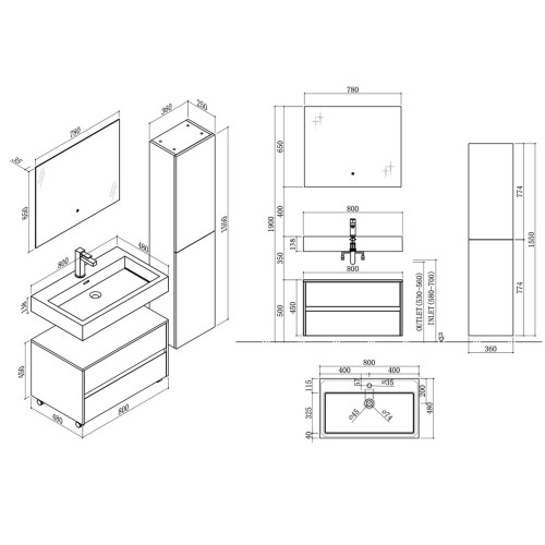 Bel ensemble de Meuble de salle de bain VISENZA 800 Noir