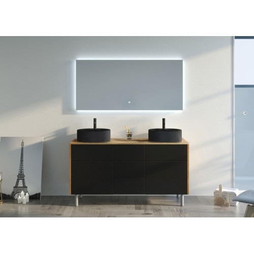 Meuble double vasque VENEZIA Bois Naturel et Noir mat