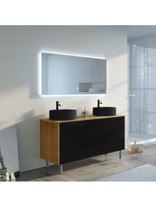 Meuble double vasque VENEZIA Bois Naturel et Noir mat