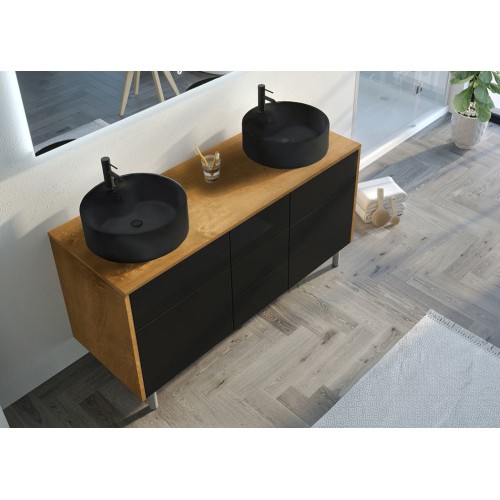 Meuble double vasque VENEZIA Bois Naturel et Noir mat