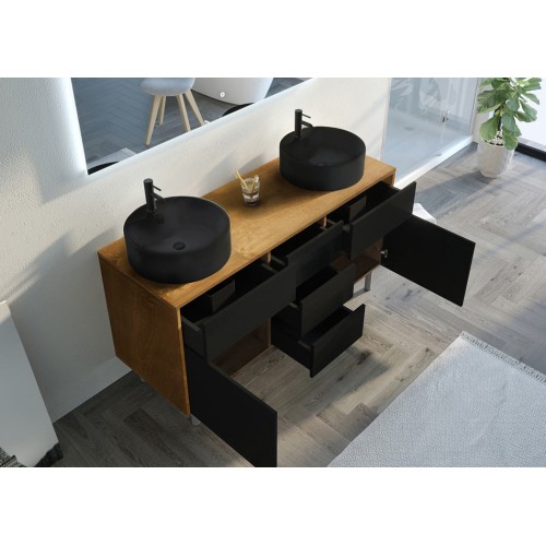 Meuble double vasque VENEZIA Bois Naturel et Noir mat