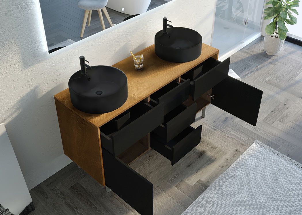 Meuble double vasque avec pied VENEZIA_BN-N, meuble de salle de bain 2
