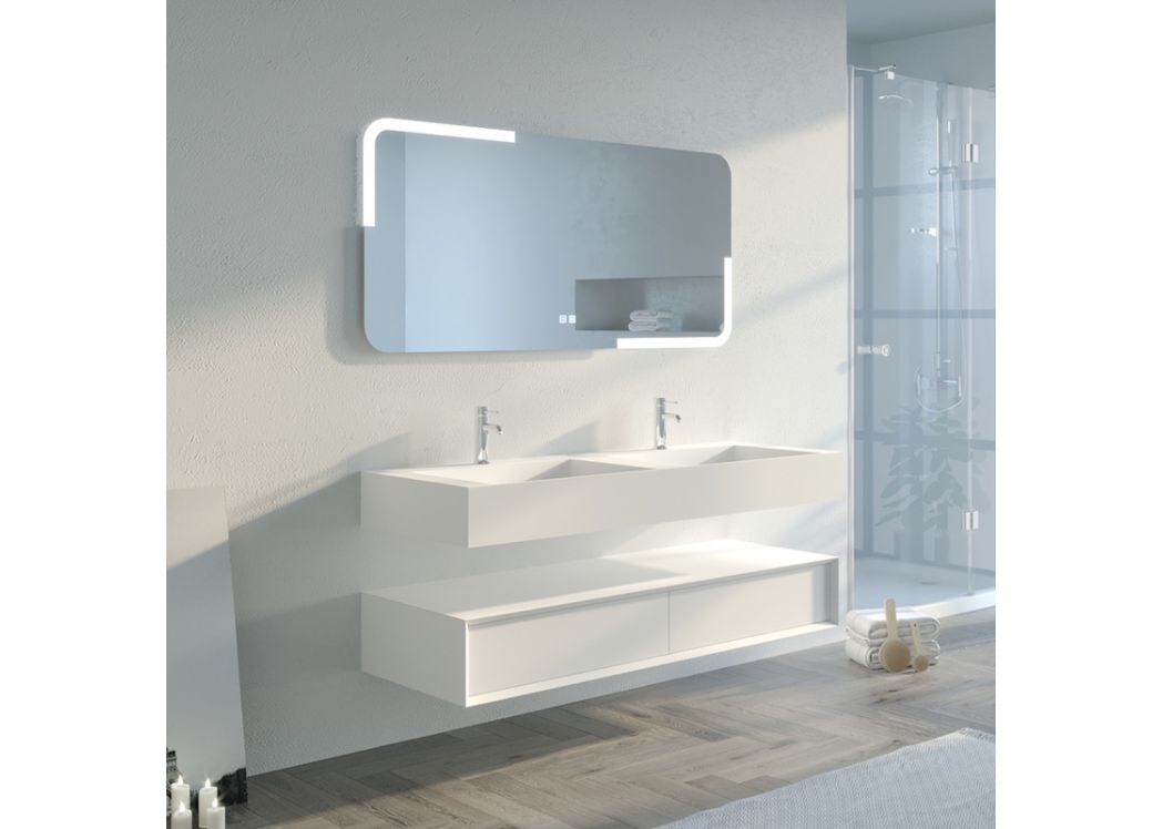 Meuble de salle de bain 140 cm blanc, meuble double vasque 140 cm