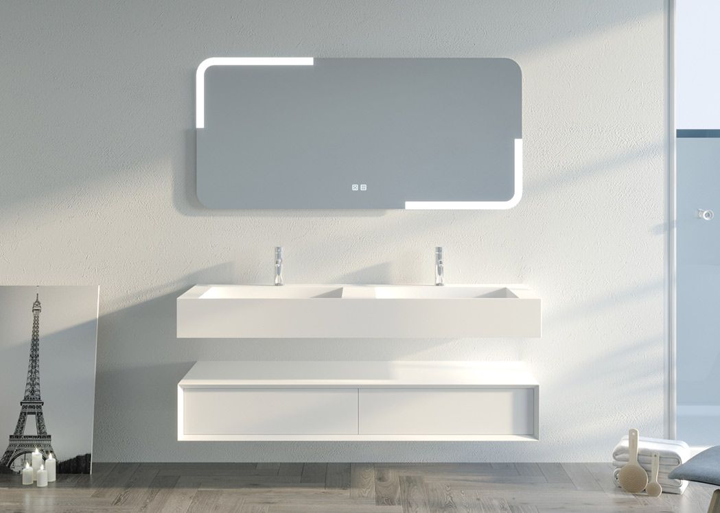 Meuble de salle de bain 140 cm blanc, meuble double vasque 140 cm