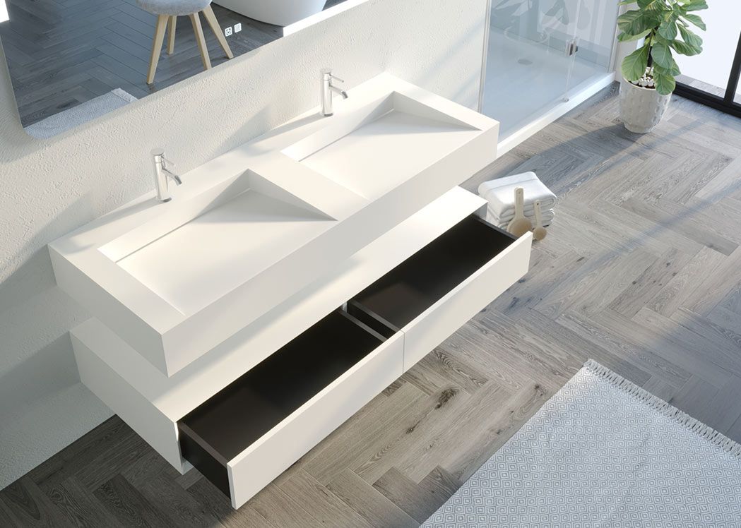 Meuble de salle de bain 140 cm blanc, meuble double vasque 140 cm