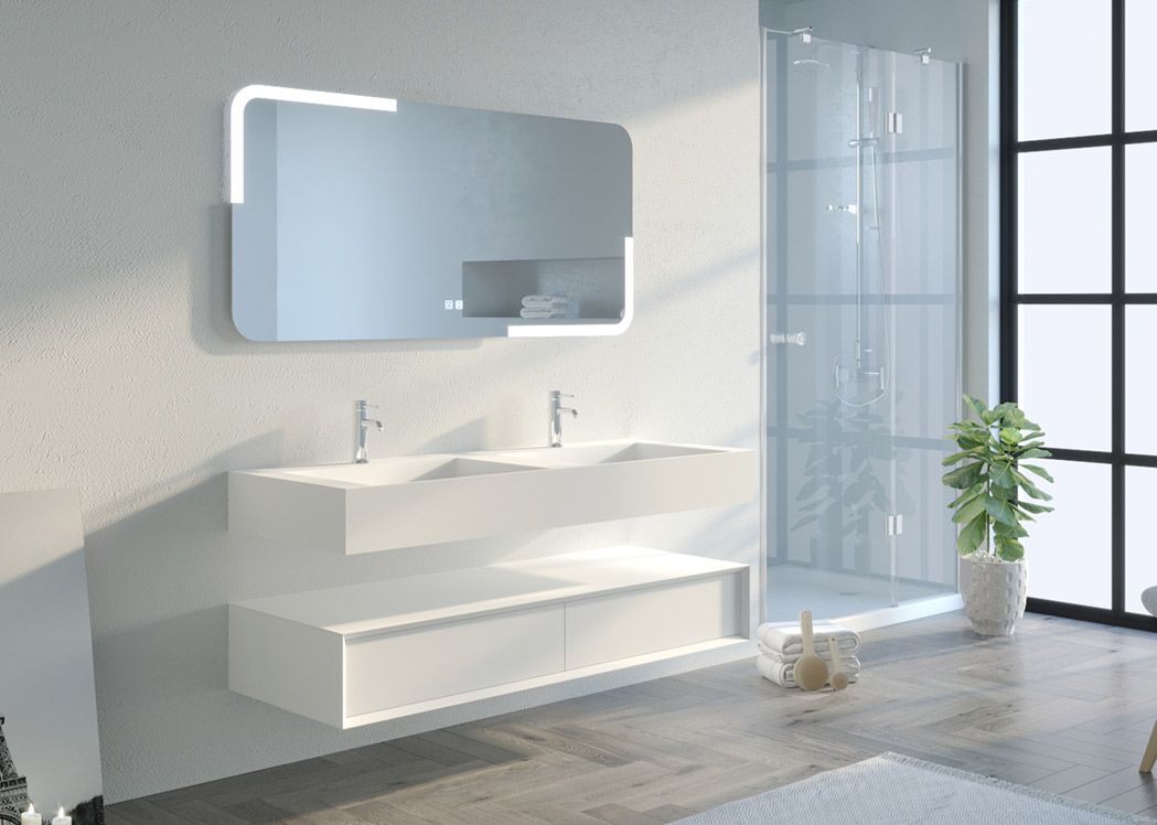 Meuble de salle de bain 140 cm blanc, meuble double vasque 140 cm