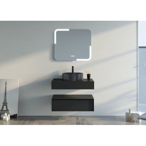 Meuble de salle de bain simple vasque FABRIANO 800 Noir mat