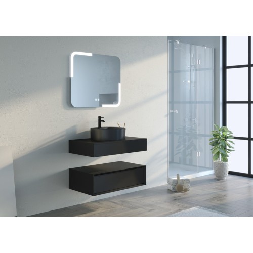 Meuble de salle de bain simple vasque FABRIANO 800 Noir mat