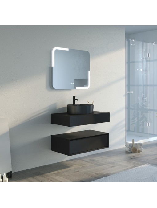 Meuble de salle de bain simple vasque FABRIANO 800 Noir mat