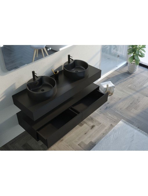 2 tiroirs Meuble de salle de bain FABRIANO 1400 Noir mat