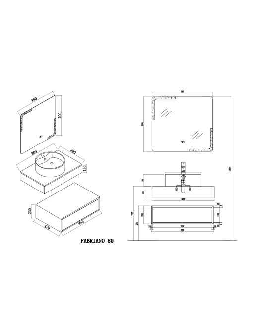 Dimensions Meuble FABRIANO 800 Noir mat