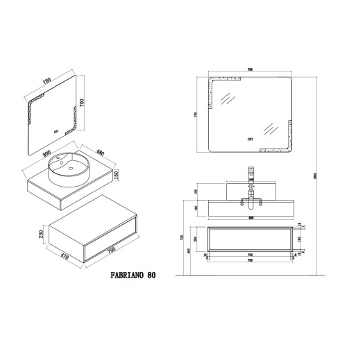 Beau Meuble de salle de bain FABRIANO 800 Blanc mat