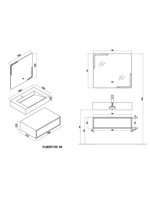 Plan schématique Meuble de salle de bain FLORENTINO-800B