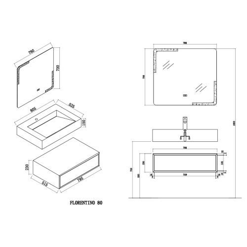 Meuble simple vasque de salle de bain FLORENTINO-800B