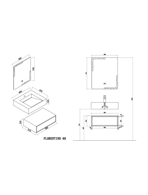 Dimensions Meuble de salle de bain FLORENTINO 600B