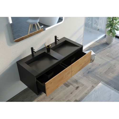 Ensemble de Meuble de salle de bain Portofino 1200 Noir et Bois Naturel