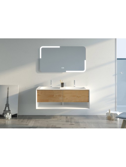 Meuble double vasque Portofino 1200 Blanc et Bois Naturel