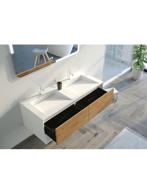 Détails rangements Portofino 1200 Blanc et Bois Naturel