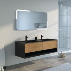 Dimensions Meuble de salle de bain Portofino 1400 Noir et Bois Naturel