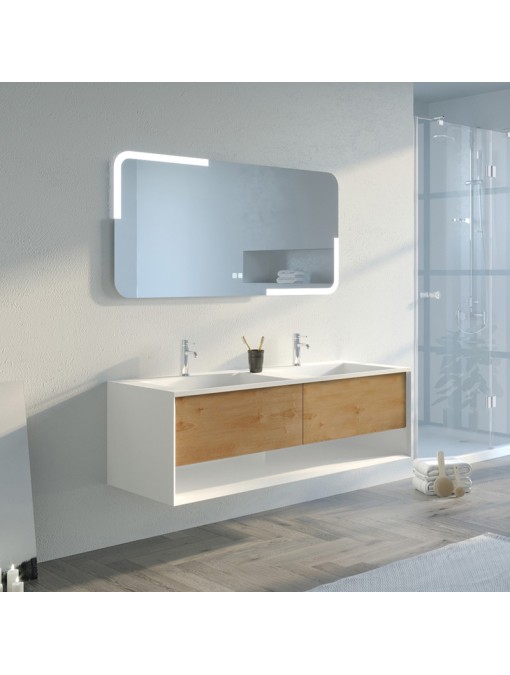 Meuble de salle de bain Portofino 1400 Blanc et Bois Naturel
