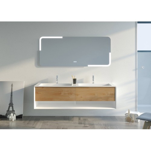 Meuble de salle de bain Portofino 1600 ensemble Blanc et Bois Naturel