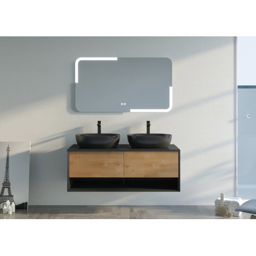 Bel Ensemble de salle de bain SANZA 1200 Noir et Bois Naturel
