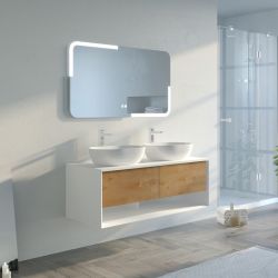 Meuble design de salle de bain SANZA 1200 Blanc et Bois Naturel
