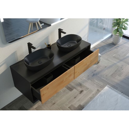 Meuble de salle de bain SANZA 1400 Noir et Bois Naturel