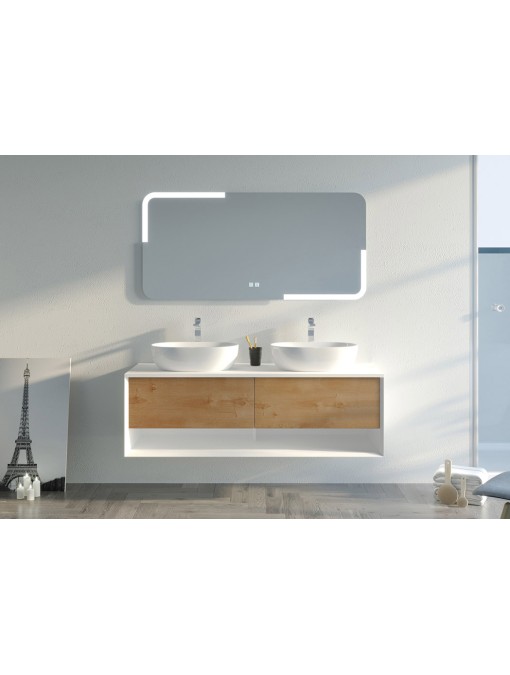 Ensemble de salle de bain SANZA 1400 Blanc et Bois Naturel