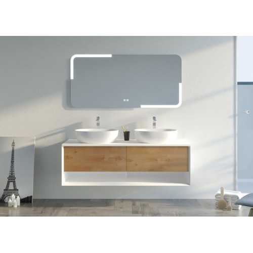 Meuble de salle de bain SANZA 1400 Blanc et Bois Naturel
