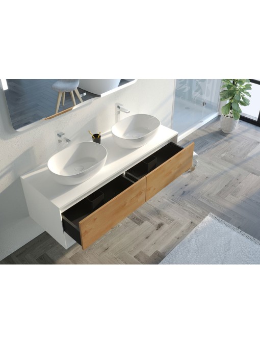 Rangements Meuble de salle de bain SANZA 1400 Blanc et Bois Naturel