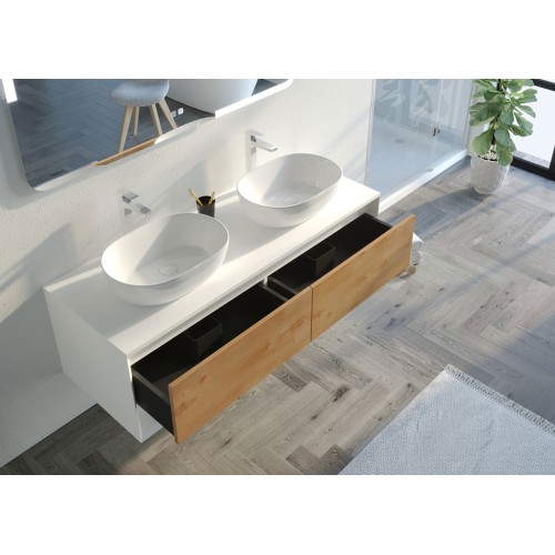 Meuble de salle de bain SANZA 1400 Blanc et Bois Naturel