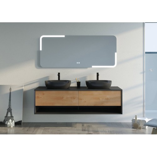 Meuble de salle de bain SANZA 1600 Noir et Bois Naturel