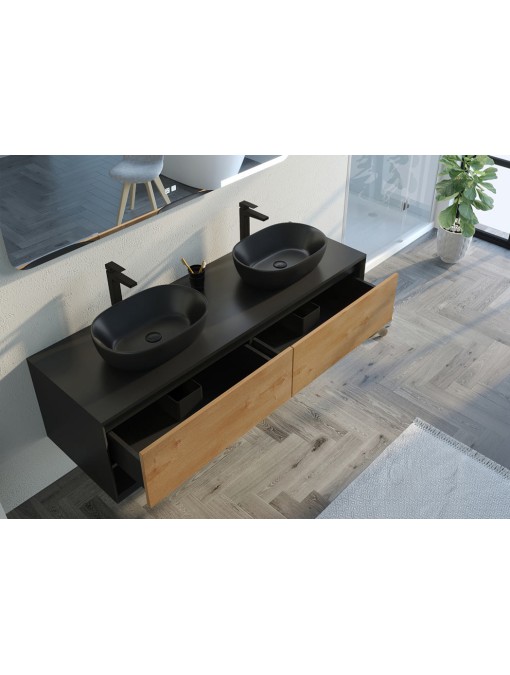 détails rangements SANZA 1600 Noir et Bois Naturel