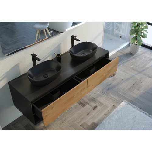 Meuble de salle de bain SANZA 1600 Noir et Bois Naturel