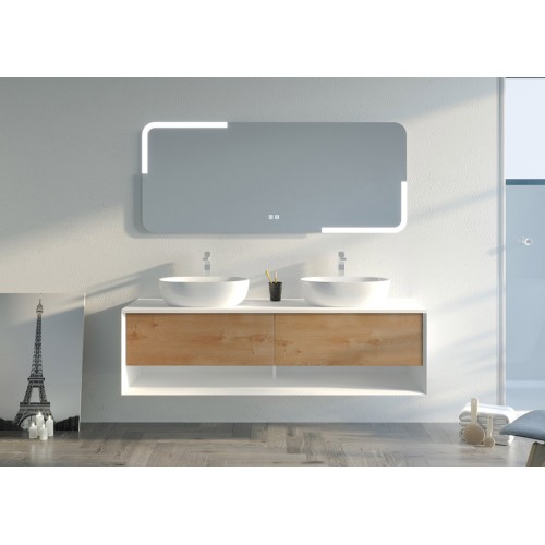 Meuble de salle de bain SANZA 1600 BLANC et Bois Naturel